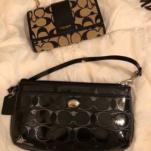 Black Coach Patent leather wristlet